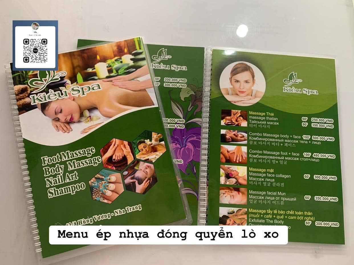 Menu giấy ép nhựa - đóng quyển lò xo