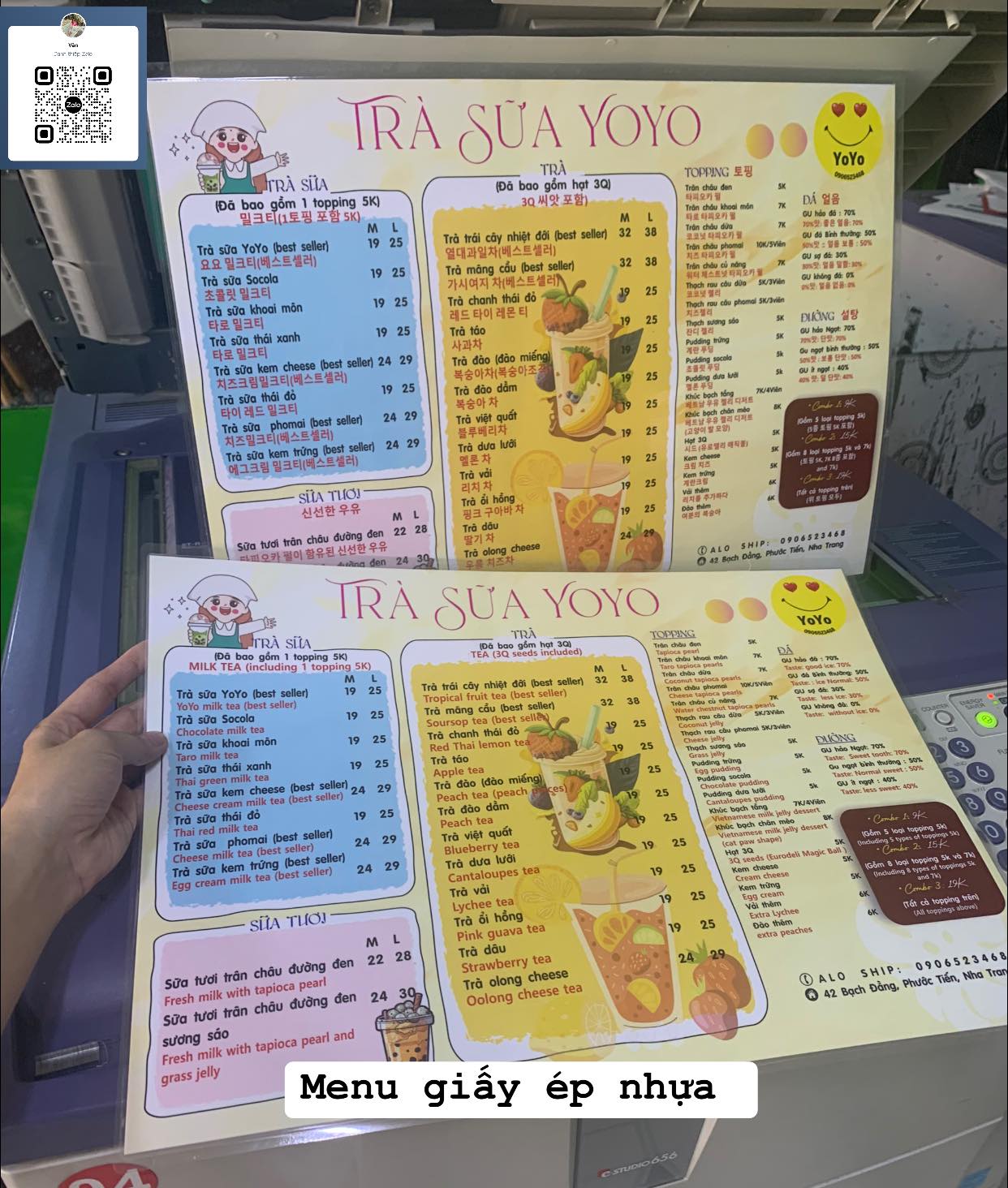 MENU GIẤY ÉP NHỰA PLASTIC