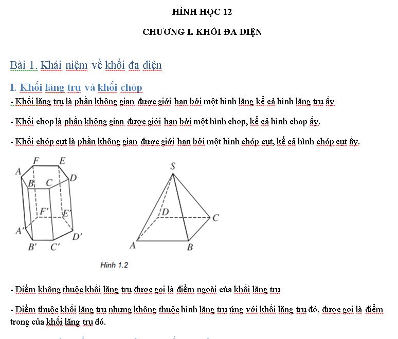 Hình học 12 - Chương I - Khối đa diện