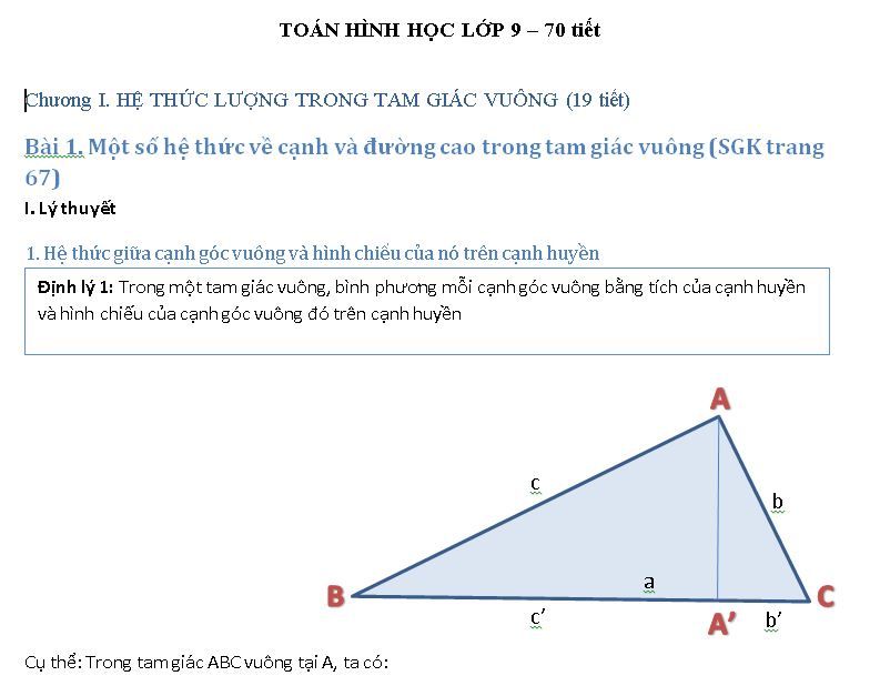 Hình học 9 - Ôn tập chương I - Hệ thức lượng trong tam giác vuông