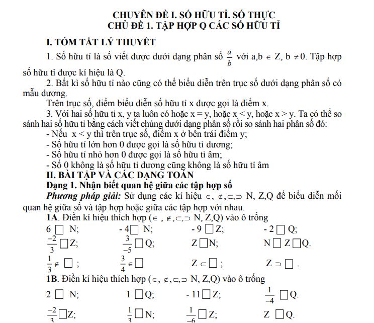 Chuyên đề Số hữu tỉ - số thực