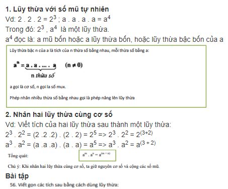 Toán 6 - LŨY THỪA VỚI SỐ MŨ TỰ NHIÊN. NHÂN HAI LŨY THỪA CÙNG CƠ SỐ