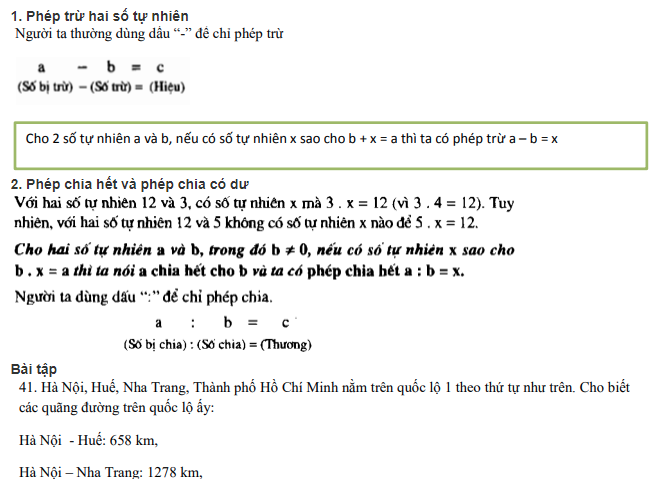 Toán 6: Phép trừ và phép chia