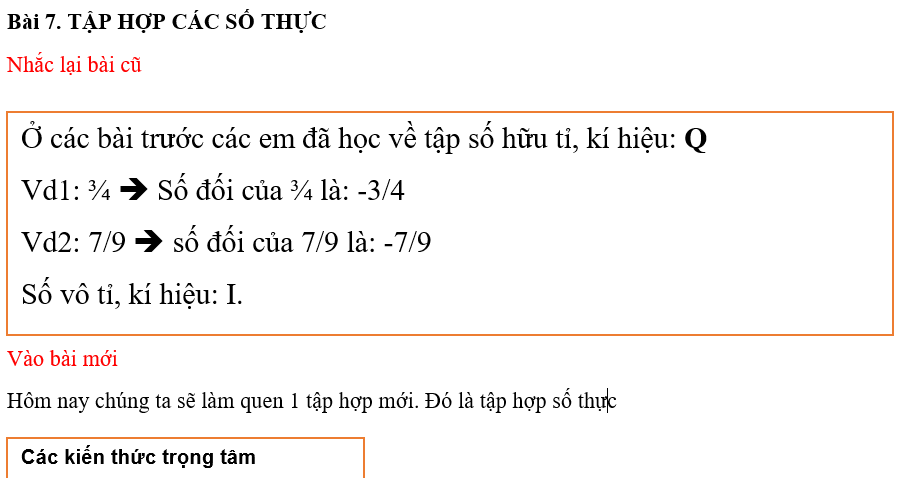 Toán 7. Bài 7 - Tập hợp các số thực