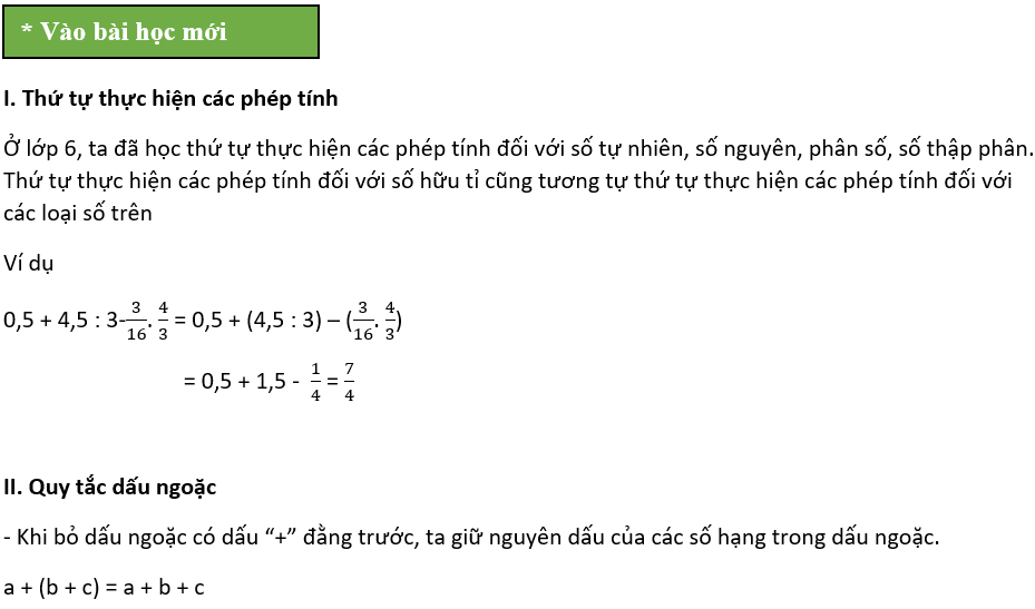 Toán 7 - Bài 4. Thứ tự thực hiện các phép tính. Quy tắc dấu ngoặc