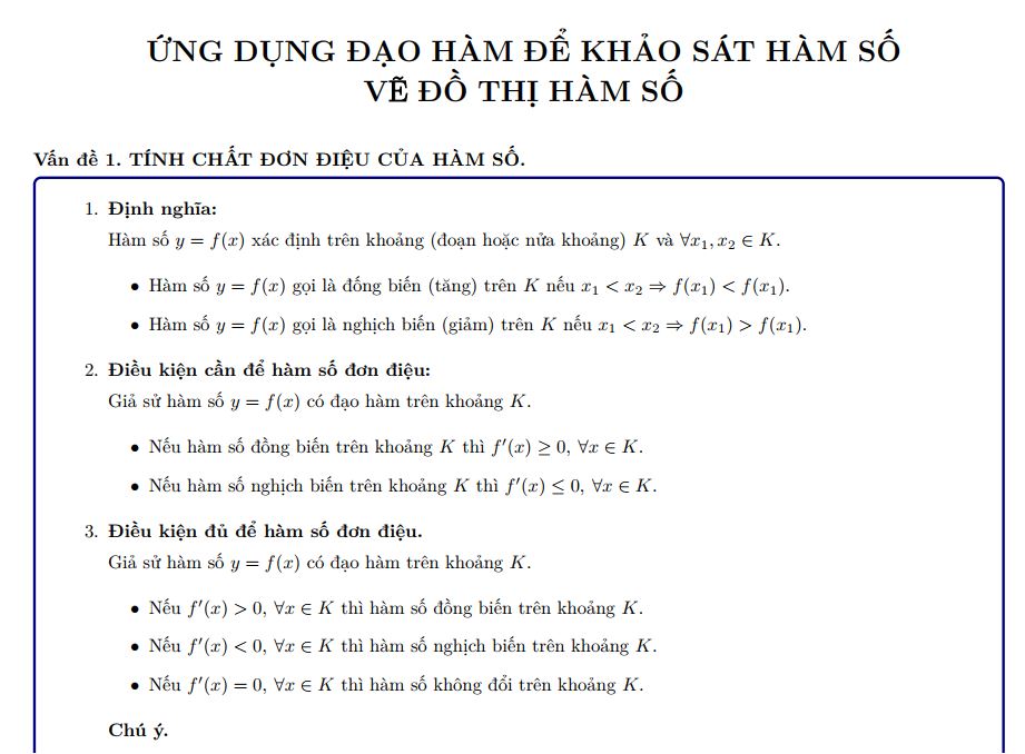 Ứng dụng đạo hàm để khảo sát hàm số và vẽ đồ thị hàm số