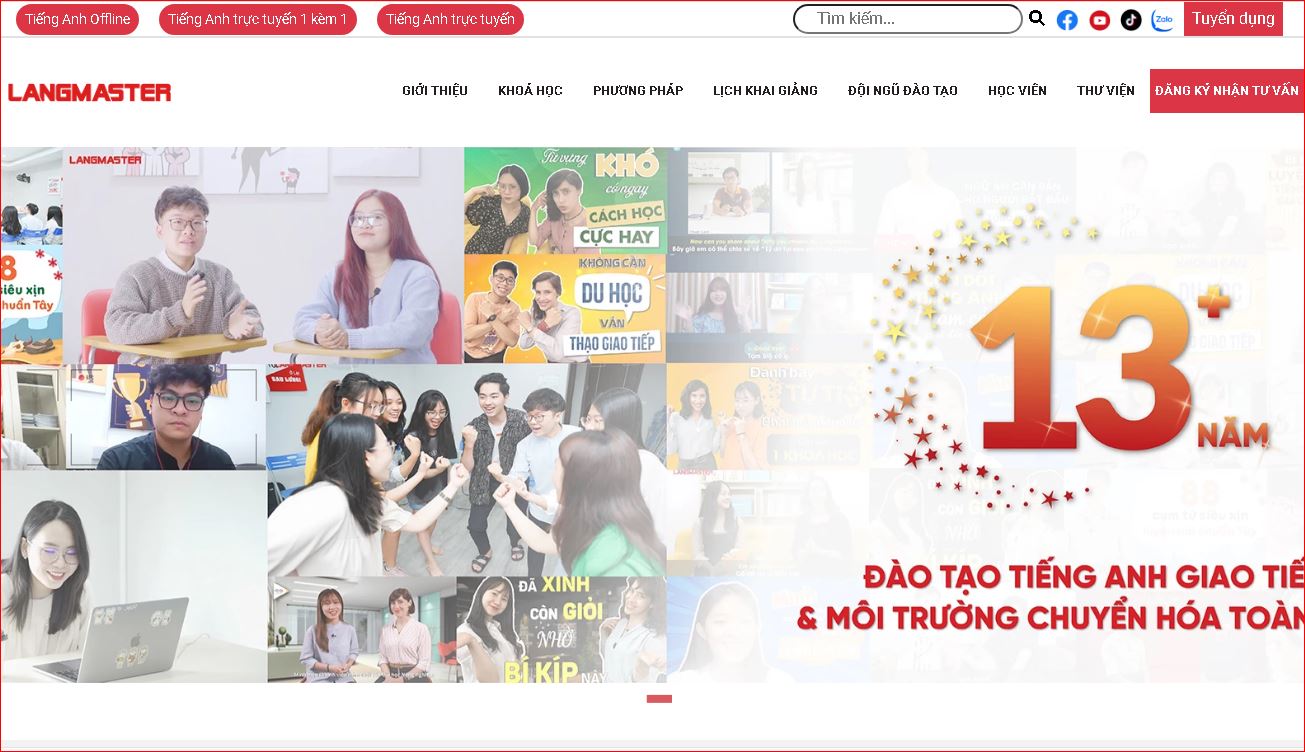 Mẫu website trung tâm tiếng anh